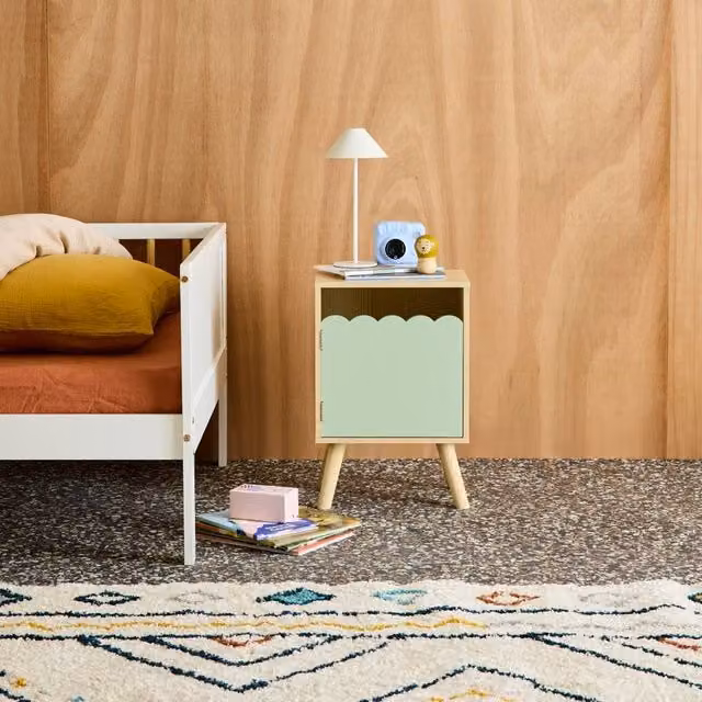 sweeek Children's Bedside Table with 1 Door in Green Wood Decor