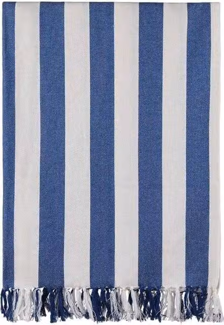 Vinga Ornos Family Hammam Towel in Blue Striped Quick-Drying Cotton and Polyester Blend