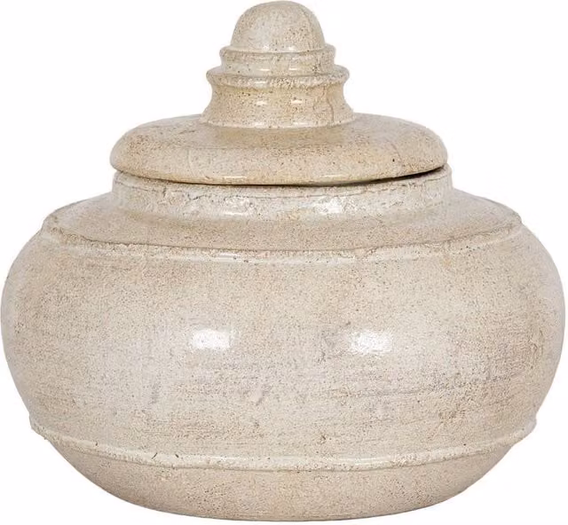 Lemon Pavilion Furniture and Decor Tarn Collection Large Ceramic Pot with Lid, White/Off-White, W: 5 cm, D: 25 cm, H: 14 cm