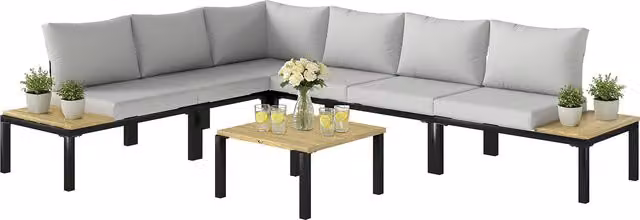 Outsunny 6 Piece Grey U-Shape Rattan Garden Furniture Set with Coffee Table and Upholstered Cushions