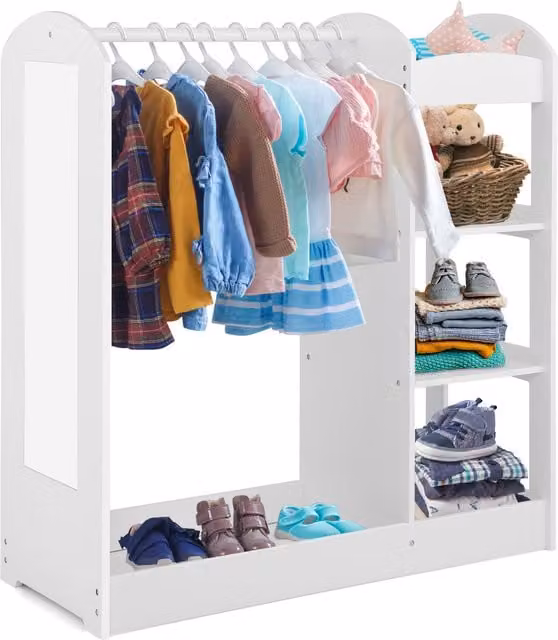 Costway Kids Storage Closet with Mirror and Internal Shelves in White