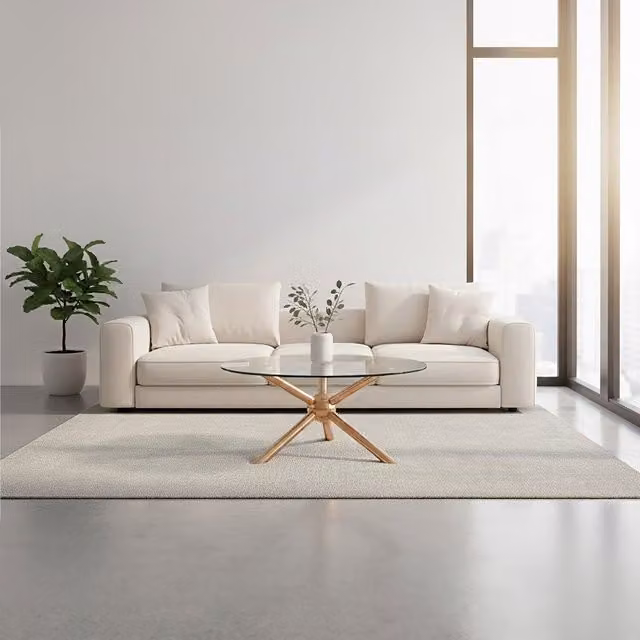 Orsina Round Gold Coffee Table with Transparent Glass Top, Diameter: 100 cm, Height: 41 cm