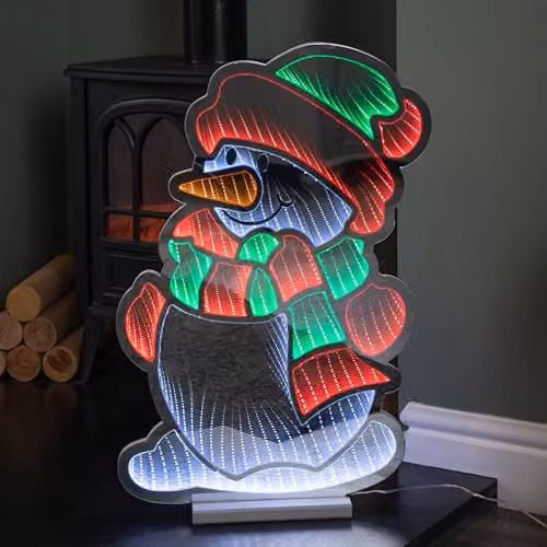 Samuel ALEXANDER 60cm Light up Snowman Infinity Christmas Tabletop Decoration with Red, White and Green Multicolour LEDs