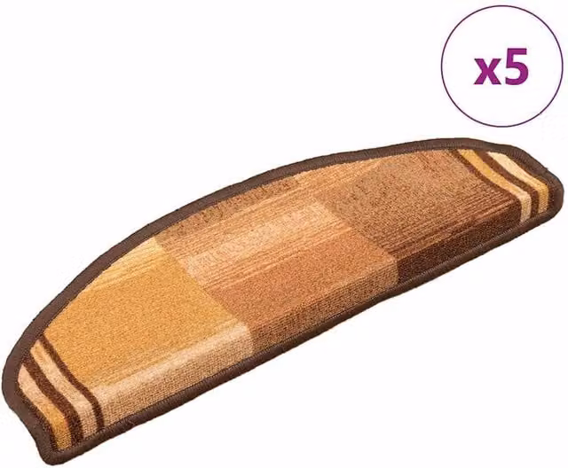 Berkfield Home Self-adhesive Stair Mats, 5 Pack, Brown, W: 65 cm, D: 21 cm, H: 4 cm