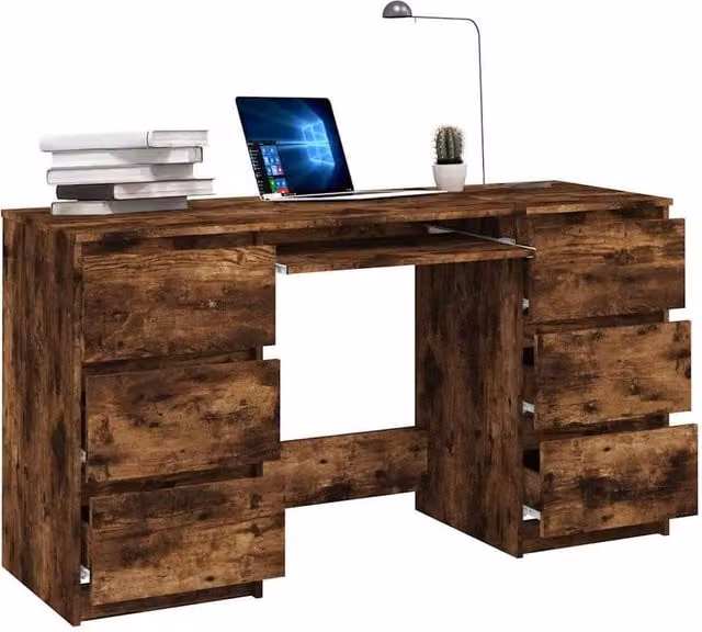 Berkfield Home Decorative Writing Desk in Smoked Oak Brown, W/D/H: 140 x 50 x 77 cm
