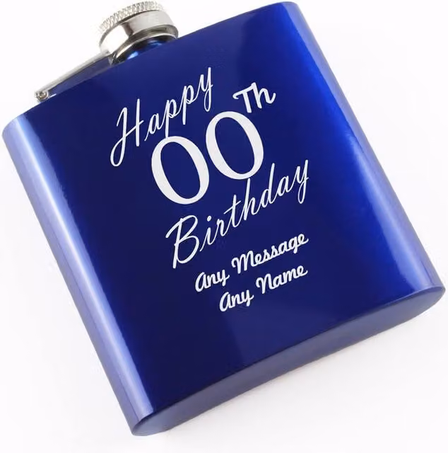Uniqueful Personalised Blue Stainless Steel Men's Hip Flask, 6oz