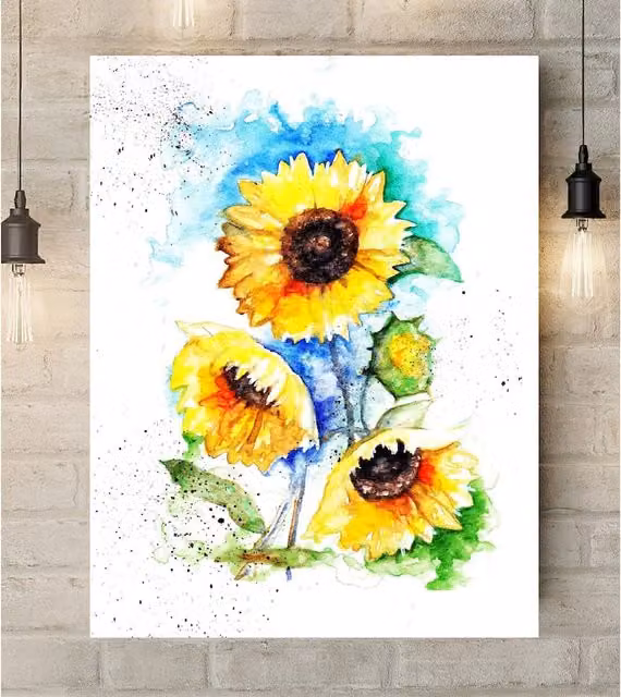 BebesArts Sunflowers Floral Canvas Wall Art, Yellow, W: 60.96 cm, H: 40.64 cm