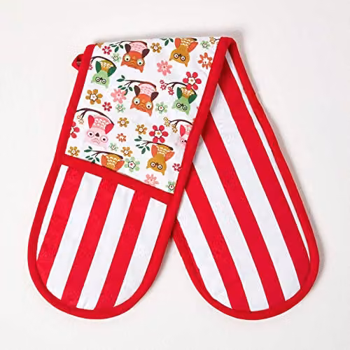 Homescapes Red and Blue Cotton Double Oven Glove