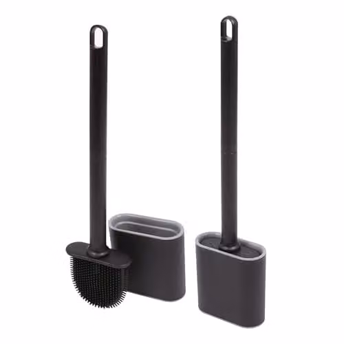 Harbour Housewares Wall-Mounted Toilet Brush and Holder Set, Pack of 2, Black