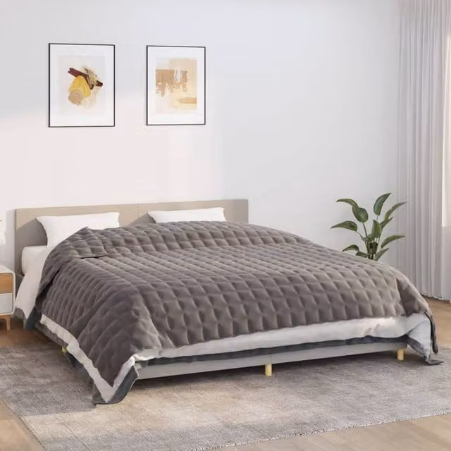 Berkfield Home Grey Weighted Blanket, W: 220 cm, D: 260 cm, 13 kg