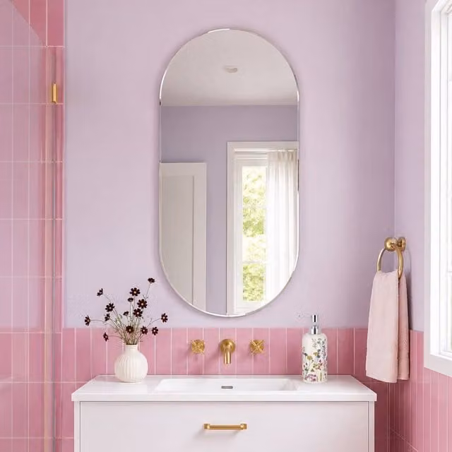 Showerdrape Archway Oval Frameless Wall Mounted Bathroom Mirror in Silver, W: 80 cm, H: 40 cm
