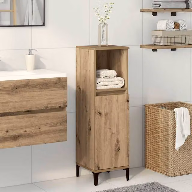 Berkfield Home Artisan Oak Bathroom Cabinet in Brown, W/D/H: 30 x 30 x 100 cm