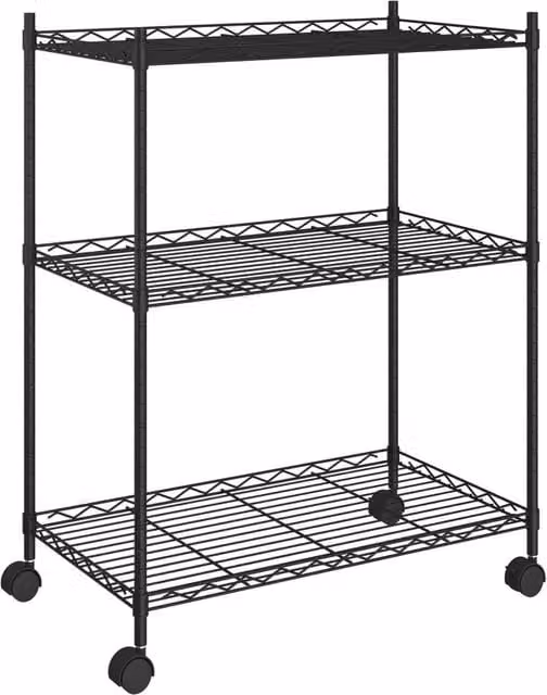Berkfield Home 3-Tier Metal Storage Rack with Wheels in Black, W/D/H: 60 x 35 x 81 cm
