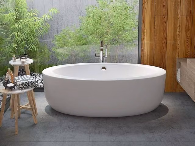 Vente-unique Oval Freestanding Acrylic Bathtub, White, W/D/H: 185 x 90 x 58 cm