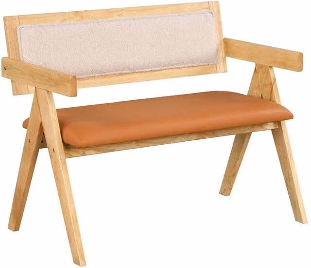 VOGREX Natural Rubberwood Dining Bench with Armrests in Beige