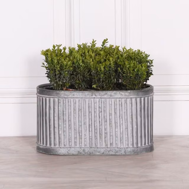 Glasstone Small Ribbed Metal Planter in White, H 26.5 x W 24.5 x D 26.5 cm