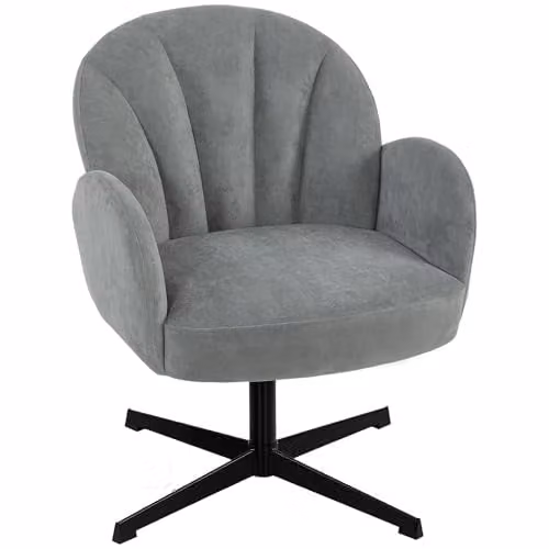 HOMCOM Grey Velvet-Feel Swivel Accent Chair with Armrests