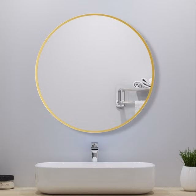AicaBathroom Round Gold Metal Wall Mirror, Diameter: 60 cm