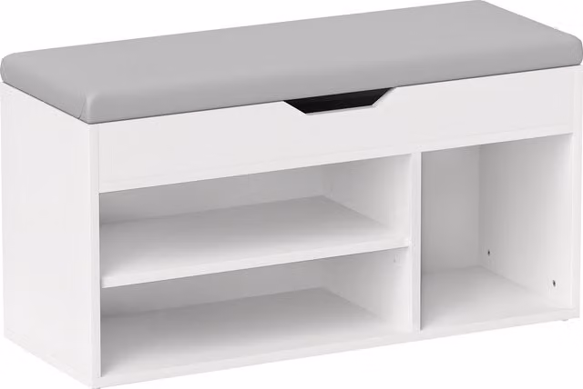 HOMCOM Shoe Cabinet Bench with Padded Synthetic Leather Seat and Hidden Storage in White