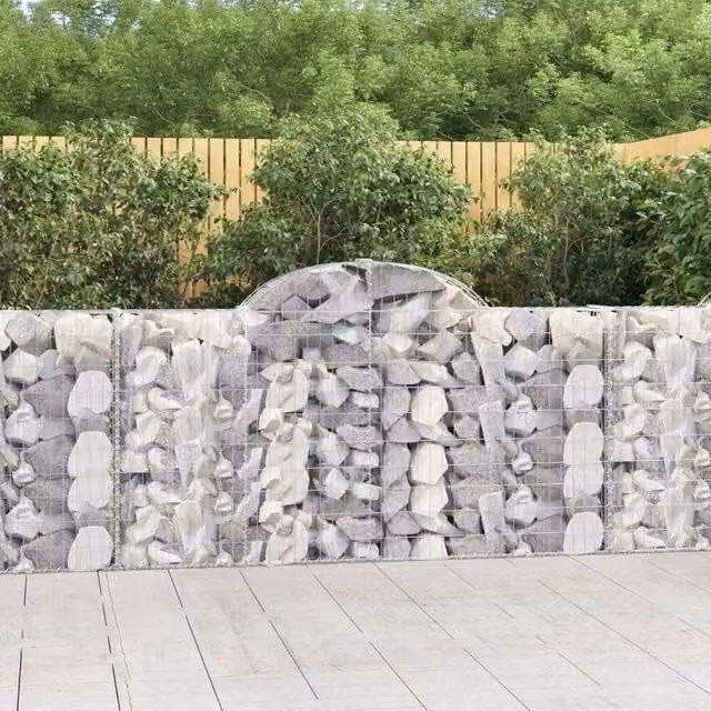 Berkfield Home Arched Gabion Baskets, 4 Piece Set, Silver Galvanised Steel, W: 200 cm, D: 30 cm, H: 100-120 cm