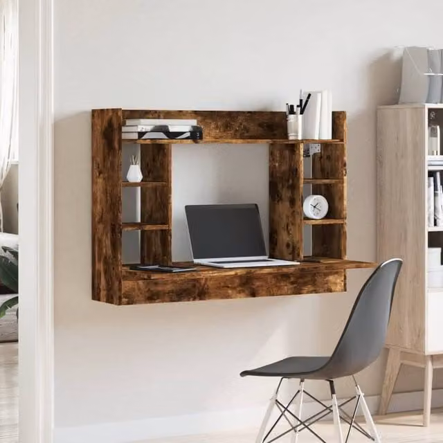 Berkfield Home Modern Wall-Mounted Writing Desk in Smoked Oak Brown, W/D/H: 105 x 48 x 75 cm