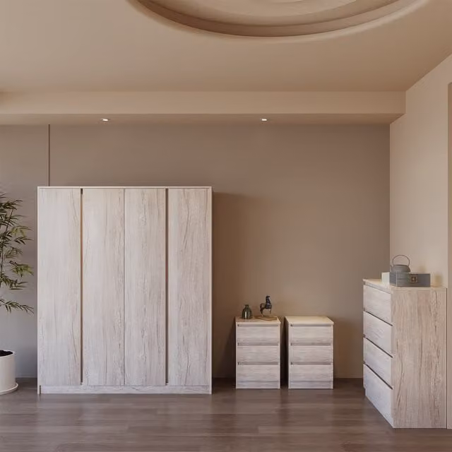 Seconique Modern 3 Piece Bedroom Set with Wardrobe, Chest of Drawers and Nightstand in Matt White and Grey