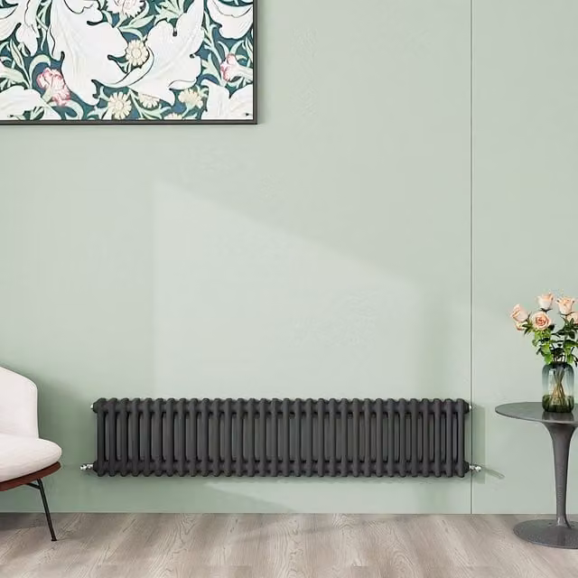 AicaBathroom Horizontal Traditional Cast Iron Style 2 Column Steel Radiator in Anthracite, H 146 cm x W 30 cm x D 30 cm