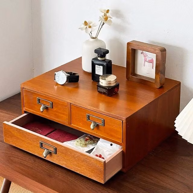 EONLION 3-Drawer Wooden Jewelry Organizer in Brown, W: 50 cm, D: 50 cm