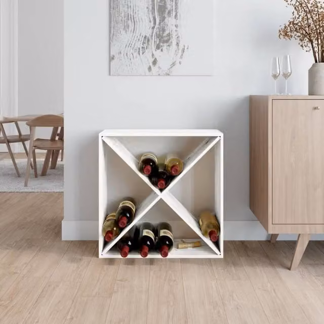 Berkfield Home Beautiful Wine Cabinet in White Solid Pine with Glass Doors, W/D/H: 62 x 25 x 62 cm