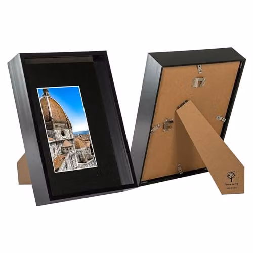 Nicola Spring Pack of 2 Black Rectangular 3D Deep Box Frames with Glass for A4 Displays
