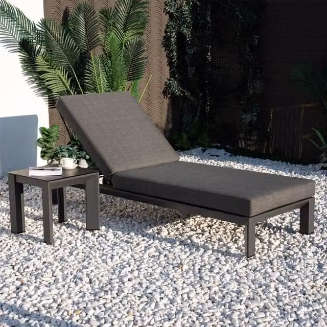 Mimo 2 Pack Grey Powder Coated Aluminium Sun Loungers with Side Table and Castors