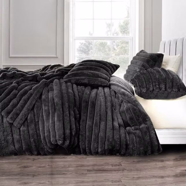 VELOSSO Plush Supersoft Jumbo Cord Cosy Bedding Set, Black, 140 x 200 cm