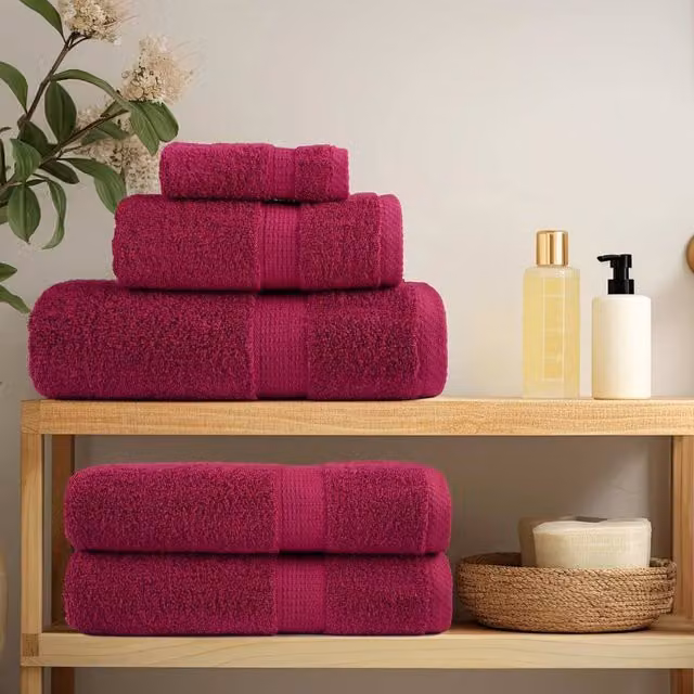 Berkfield Home SOLUND Premium Cotton Terry Towels, 10-Piece Set, Bordeaux Red, W: 100 cm x L: 200 cm, 600gsm