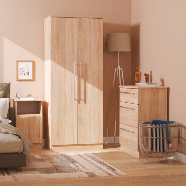 Sherwood 3 Piece Bedroom Set in Bardolino Oak, including Wardrobe, Chest of Drawers and Nightstand