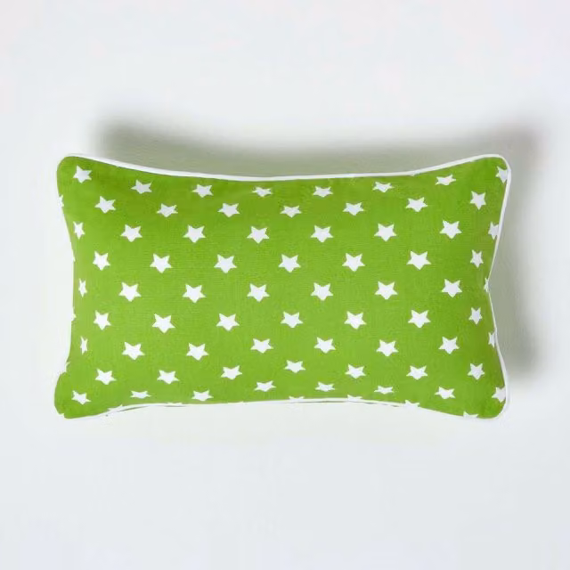 Homescapes Cotton Stars Cushion Cover in Green, W: 50 cm x H: 50 cm