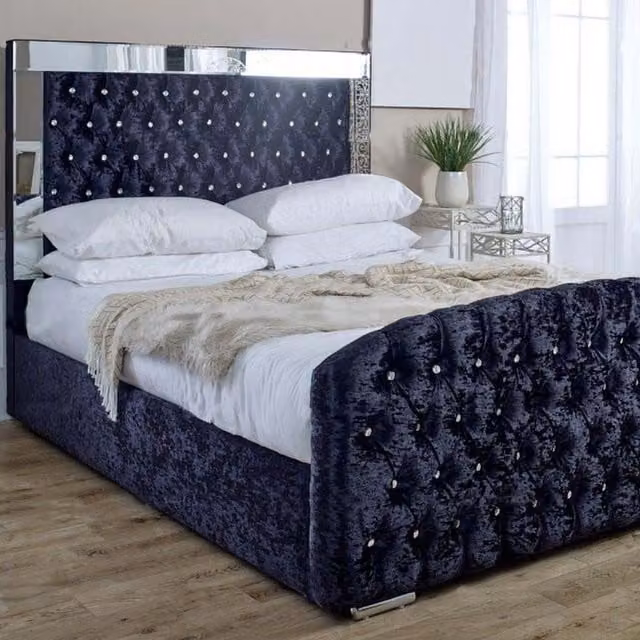 Paradise Beds Ltd Amelia Upholstered Velvet Designer Ottoman Bed Frame, Black, W/D/H: 90 x 190 cm