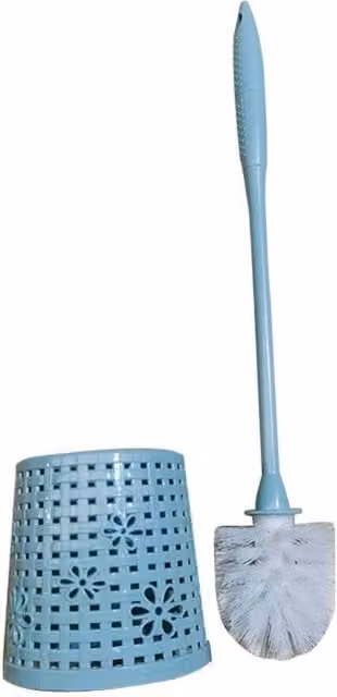KDMD Plastic Bathroom Toilet Brush with Freestanding Base, Height: 44 cm, Blue/Multicolour