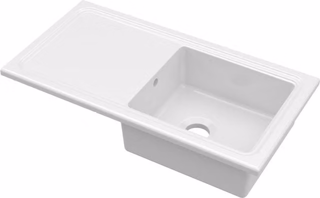 Balterley White Ceramic Fireclay Single Bowl Kitchen Sink with Plain Drainer, W: 101.0 cm, D: 52.5 cm, H: 20.0 cm