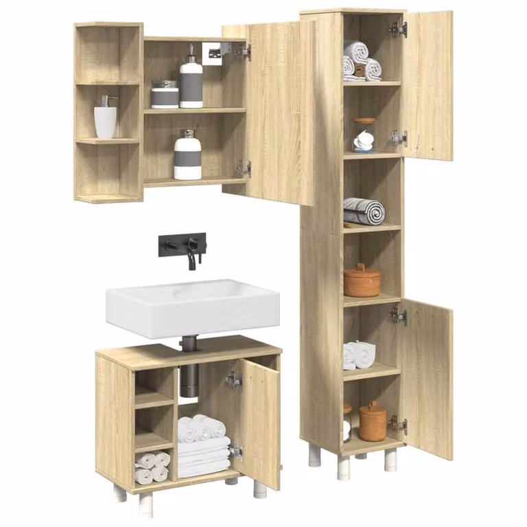 Berkfield Home 3 Piece Bathroom Furniture Set in Sonoma Oak and Beige