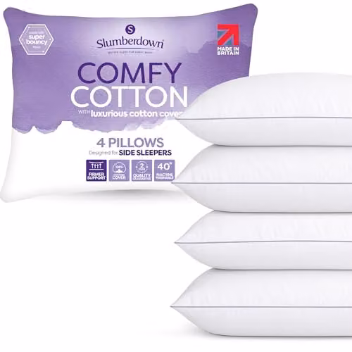 Slumberdown Firm Support Cotton Pillows, 4 Pack, White