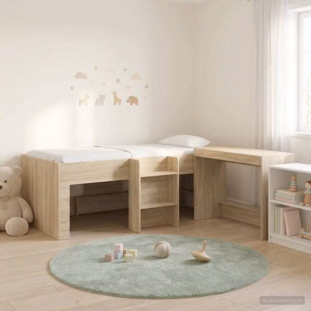 Berkfield Home Kids High Bed Frame with Desk and Stairs in Sonoma Oak Brown Engineered Wood