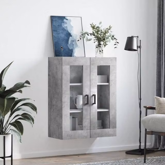 Berkfield Home Wall Mounted Cabinet in Concrete Grey with Glass Doors, W/D/H: 69.5 x 34 x 90 cm
