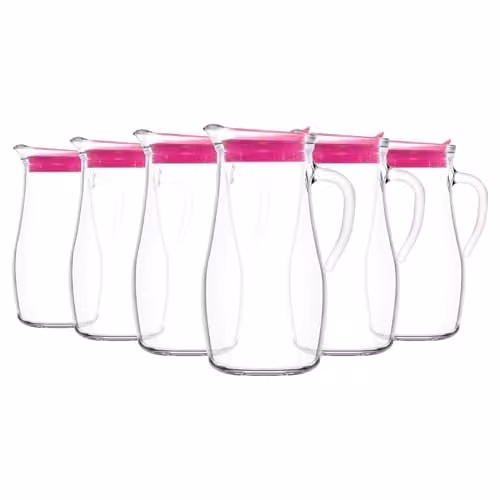 LAV Misket Glass Water Jugs with Silicone Lid and Drip Free Spout, Transparent, 1.8 l, Pack of 6