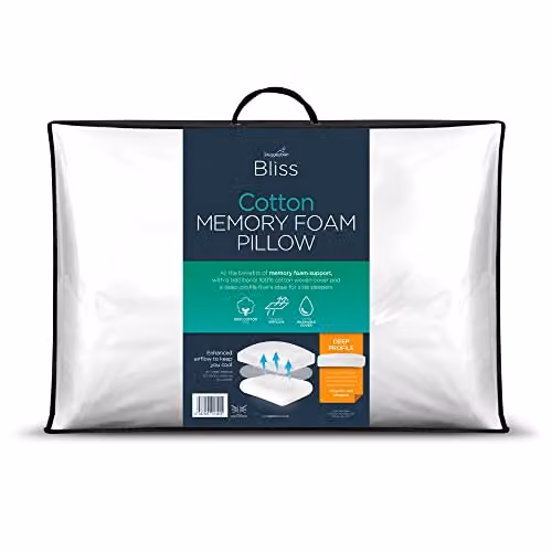 Snuggledown White Cotton Memory Foam Orthopaedic Pillow for Side Sleepers, W/D/H: 64 x 38 cm
