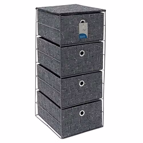 JVL Shadow 4 Drawer Wide Fabric Storage Tower in Grey