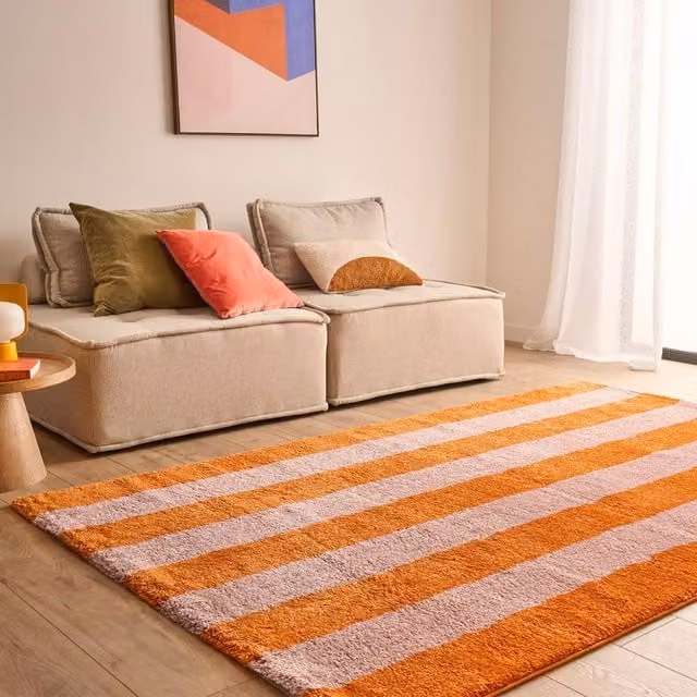 sweeek Modern Striped Indoor Rug in Orange and Pink, W/D/H: 160 x 120 cm