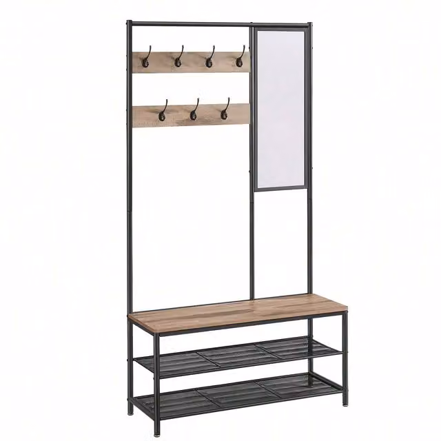 VASAGLE 4-in-1 Industrial Hall Tree with Bench and Shoe Storage, Brown and Black