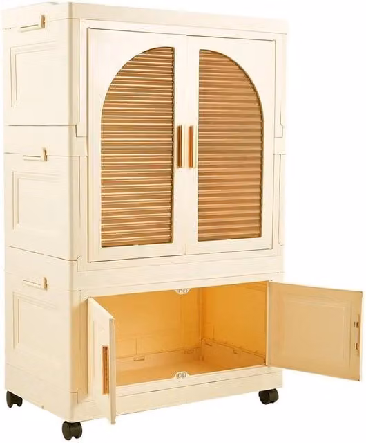 Kelvenix Large Folding Kids Wardrobe in Beige, W/D/H: 65 x 37 x 100 cm