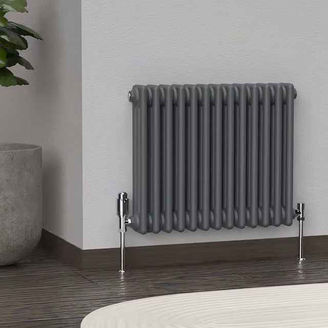 Lux Heat Anthracite Grey Horizontal 3 Column Steel Radiator, H: 60.5 cm, W: 50 cm