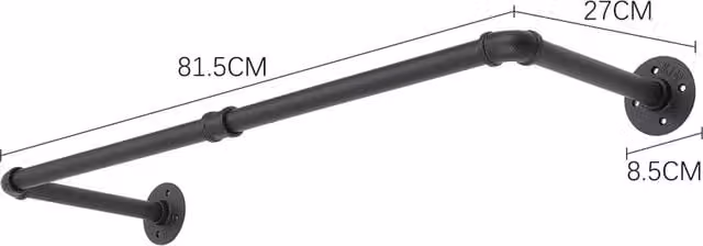 Livingandhome Industrial Wall-Mounted Metal Clothes Rail in Matt Black, Width: 81.5 cm